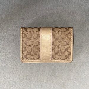 COACH Y2K Authentic Signature Wallet Metallic Gold Bronze Canvas Card Case